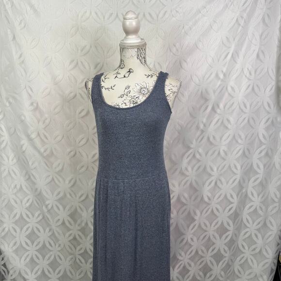 Daily Ritual Cozy Knit Rib Heathered Blue Gray Tiered Tank Dress Size XS - Picture 5 of 7